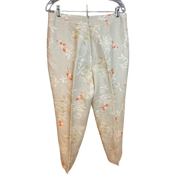 Jillian Jones Tan Linen Blend Lined Flat Front Floral Cropped Pants Sz 12 - Picture 4 of 9